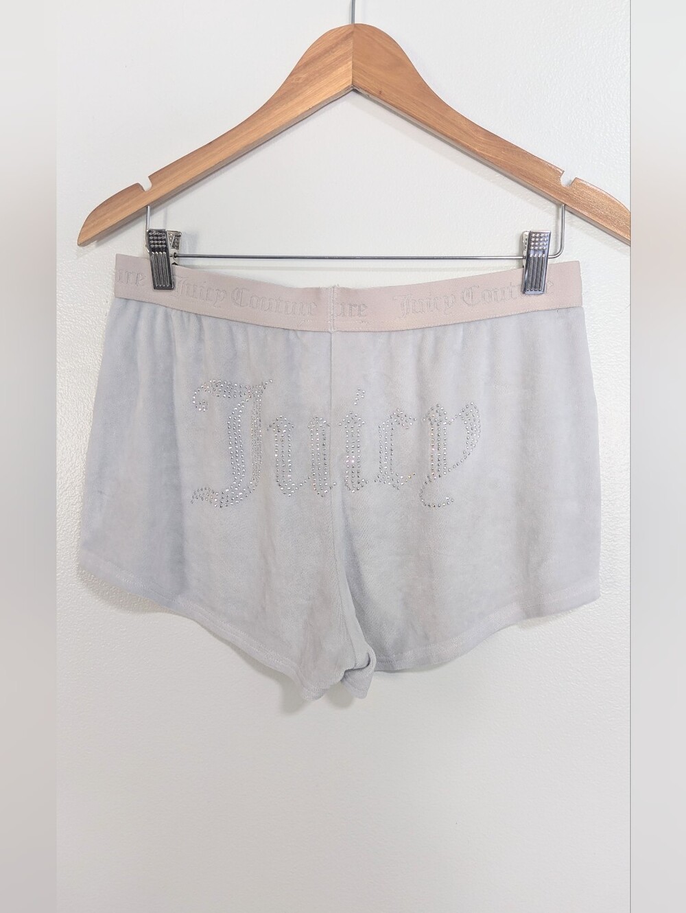 Juicy Couture Gray Velour Rhinestone Logo Sleep Shorts Medium